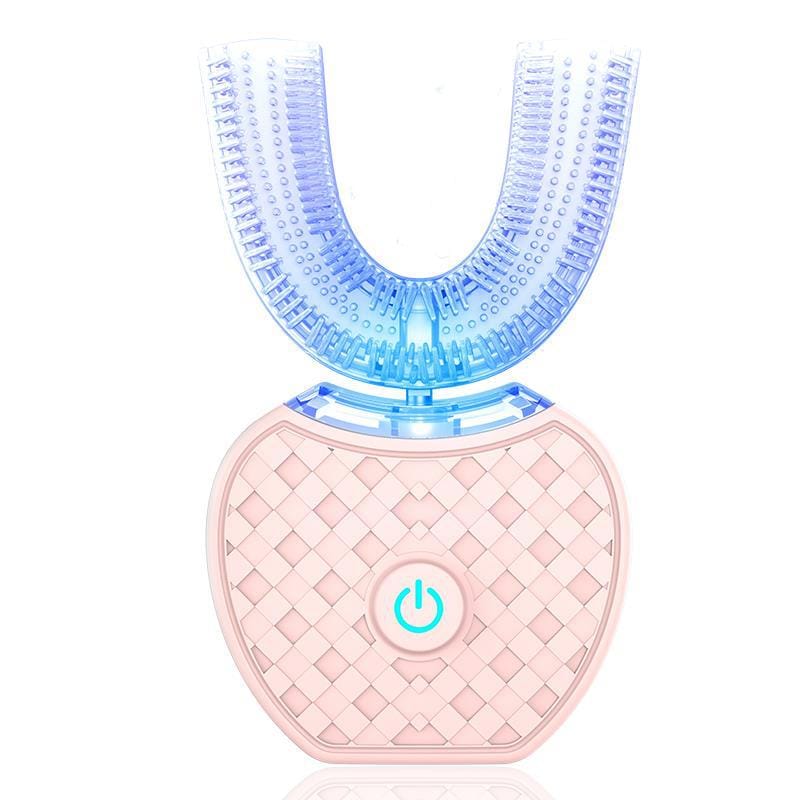 360 degrees intelligent automatic electric toothbrush waterproof u type tooth brush whitening blue light usb charging - 360 Degrees Intelligent Automatic Electric Toothbrush Waterproof U Type Tooth Brush Whitening Blue Light USB Charging Pink