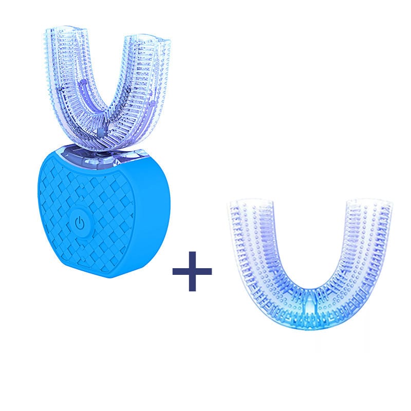 360 degrees intelligent automatic electric toothbrush waterproof u type tooth brush whitening blue light usb charging - 360 Degrees Intelligent Automatic Electric Toothbrush Waterproof U Type Tooth Brush Whitening Blue Light USB Charging Blue head box set