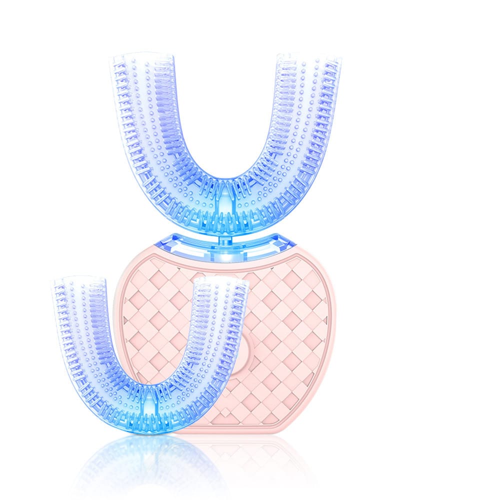 360 degrees intelligent automatic electric toothbrush waterproof u type tooth brush whitening blue light usb charging - 360 Degrees Intelligent Automatic Electric Toothbrush Waterproof U Type Tooth Brush Whitening Blue Light USB Charging Pink head box set