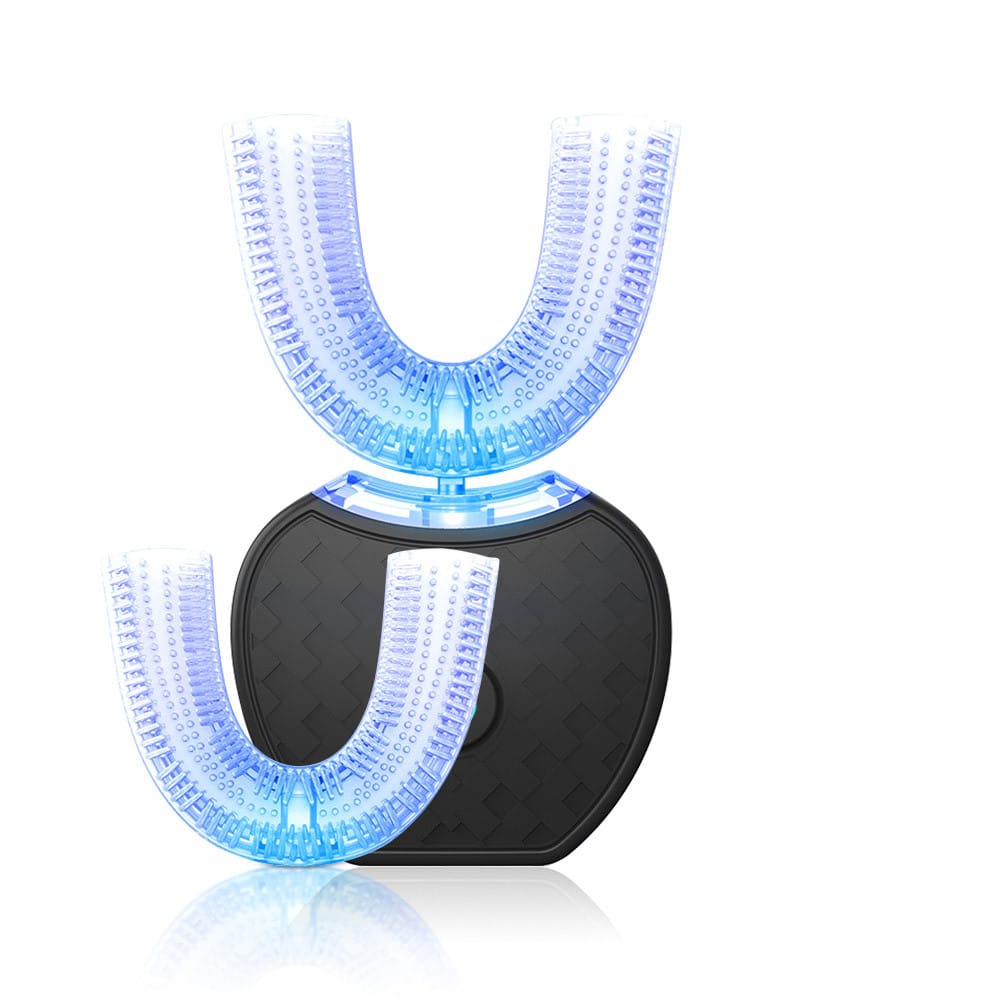 360 degrees intelligent automatic electric toothbrush waterproof u type tooth brush whitening blue light usb charging - 360 Degrees Intelligent Automatic Electric Toothbrush Waterproof U Type Tooth Brush Whitening Blue Light USB Charging Black head box set