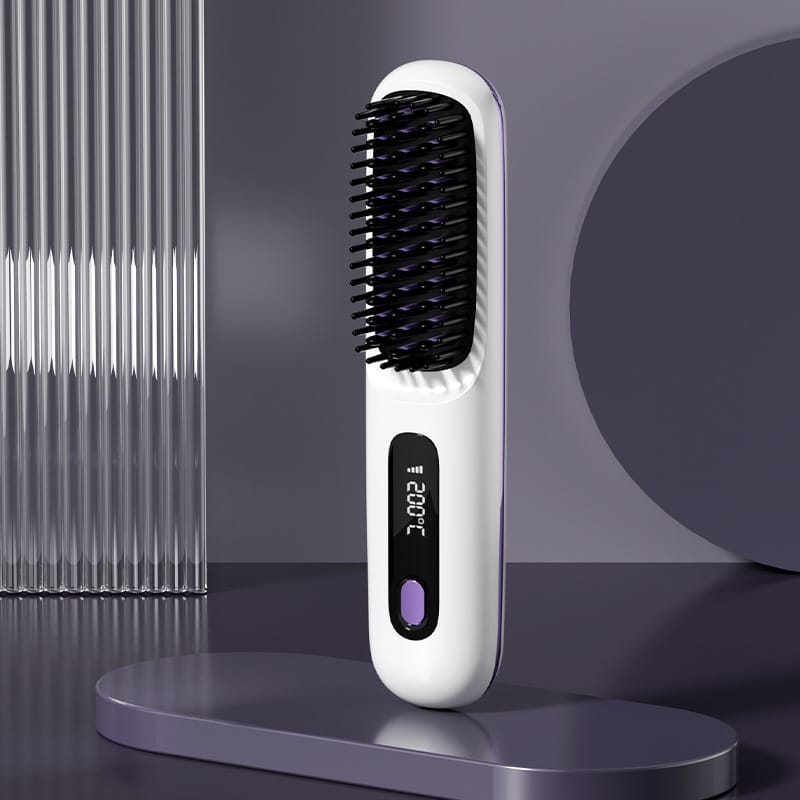 2 in 1 straight hair comb wireless hair straightener brush hair fast heating portable hot curler usb charging - 2 In 1 Straight Hair Comb Wireless Hair Straightener Brush Hair Fast Heating Portable Hot Curler USB Charging LCD White English