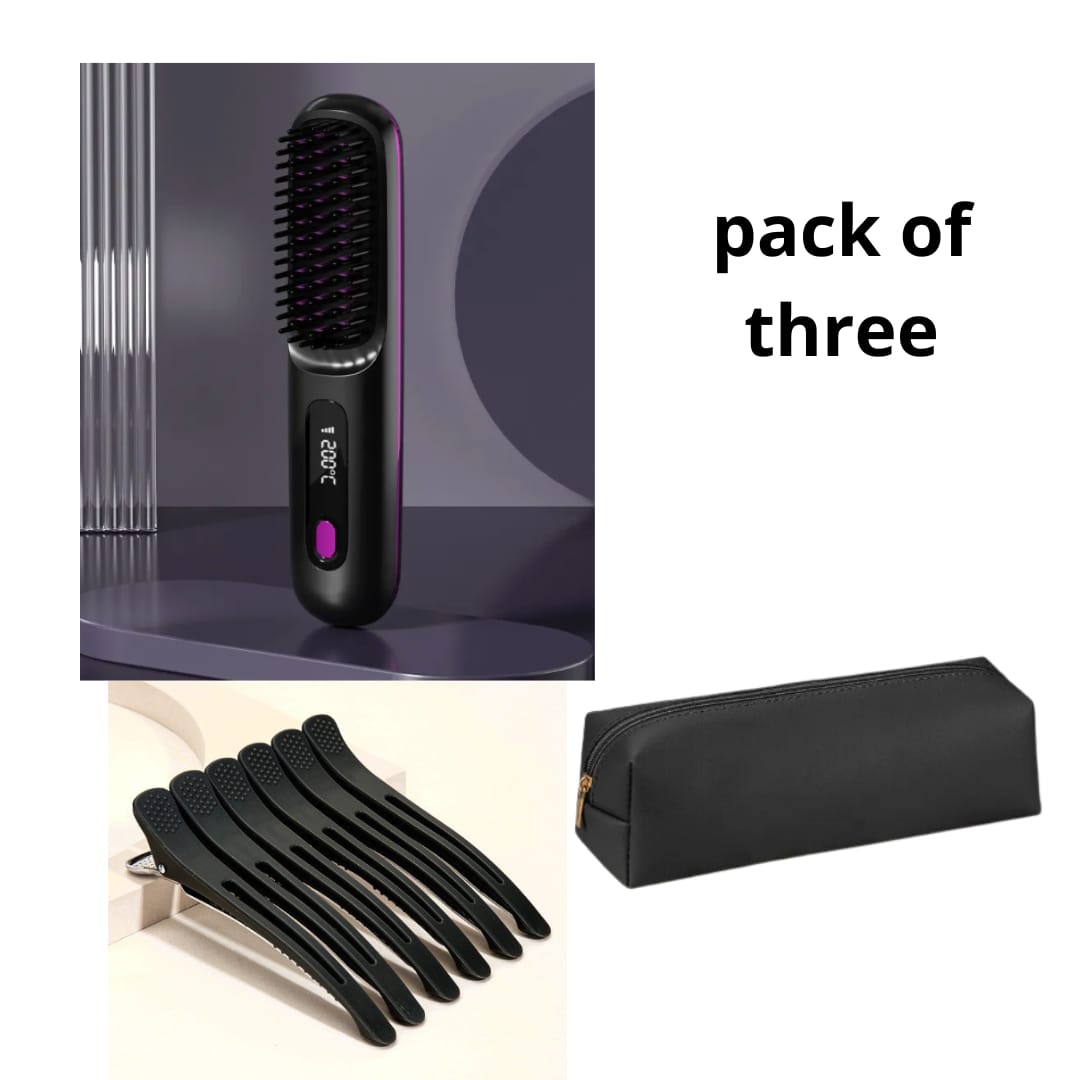 2 in 1 straight hair comb wireless hair straightener brush hair fast heating portable hot curler usb charging - 2 In 1 Straight Hair Comb Wireless Hair Straightener Brush Hair Fast Heating Portable Hot Curler USB Charging Set