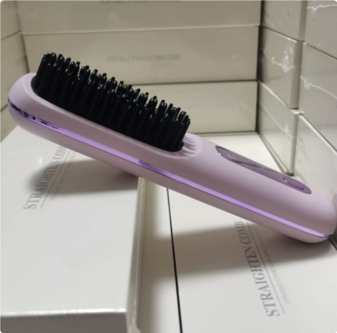 2 in 1 straight hair comb wireless hair straightener brush hair fast heating portable hot curler usb charging - 2 In 1 Straight Hair Comb Wireless Hair Straightener Brush Hair Fast Heating Portable Hot Curler USB Charging LCD taro purple
