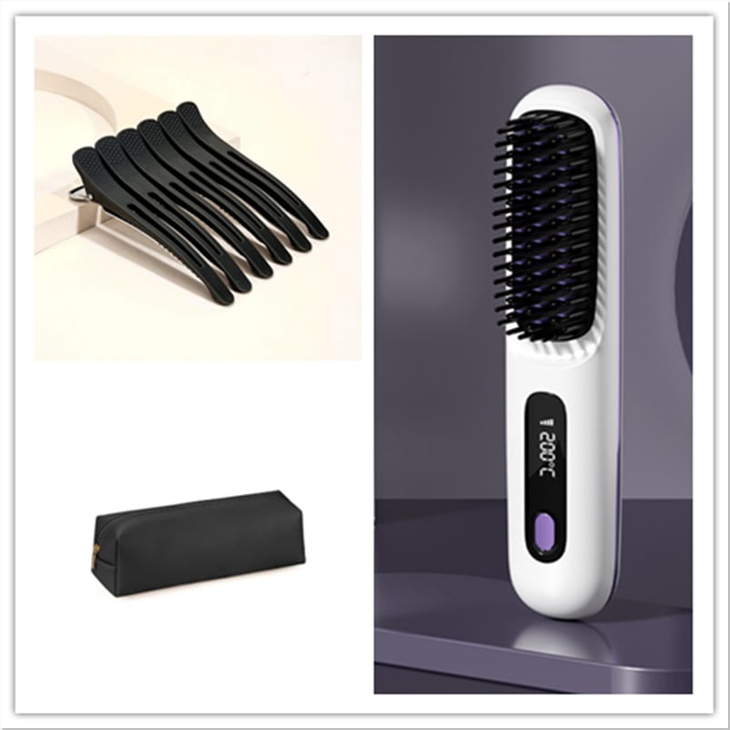 2 in 1 straight hair comb wireless hair straightener brush hair fast heating portable hot curler usb charging - 2 In 1 Straight Hair Comb Wireless Hair Straightener Brush Hair Fast Heating Portable Hot Curler USB Charging Set2