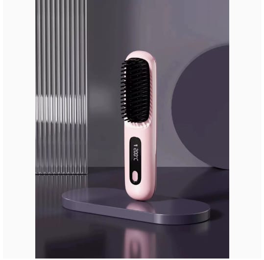 2 in 1 straight hair comb wireless hair straightener brush hair fast heating portable hot curler usb charging - 2 In 1 Straight Hair Comb Wireless Hair Straightener Brush Hair Fast Heating Portable Hot Curler USB Charging Pink