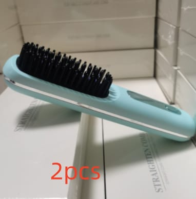 2 in 1 straight hair comb wireless hair straightener brush hair fast heating portable hot curler usb charging - 2 In 1 Straight Hair Comb Wireless Hair Straightener Brush Hair Fast Heating Portable Hot Curler USB Charging LCD unpredictable blue 2 Piece Pack Pack