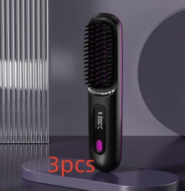 2 in 1 straight hair comb wireless hair straightener brush hair fast heating portable hot curler usb charging - 2 In 1 Straight Hair Comb Wireless Hair Straightener Brush Hair Fast Heating Portable Hot Curler USB Charging LCD Black English 3 Piece Pack Pack
