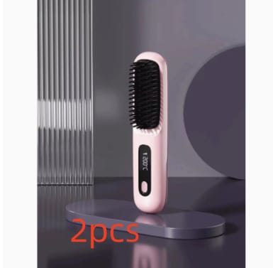 2 in 1 straight hair comb wireless hair straightener brush hair fast heating portable hot curler usb charging - 2 In 1 Straight Hair Comb Wireless Hair Straightener Brush Hair Fast Heating Portable Hot Curler USB Charging Pink 2 Piece Pack Pack