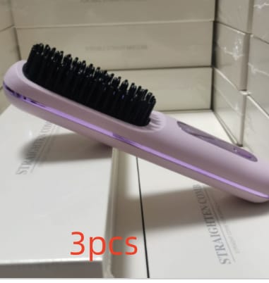 2 in 1 straight hair comb wireless hair straightener brush hair fast heating portable hot curler usb charging - 2 In 1 Straight Hair Comb Wireless Hair Straightener Brush Hair Fast Heating Portable Hot Curler USB Charging LCD taro purple 3 Piece Pack Pack