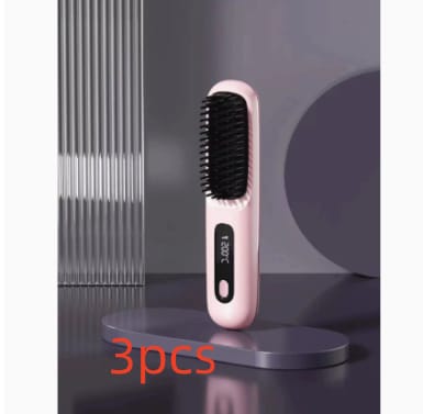 2 in 1 straight hair comb wireless hair straightener brush hair fast heating portable hot curler usb charging - 2 In 1 Straight Hair Comb Wireless Hair Straightener Brush Hair Fast Heating Portable Hot Curler USB Charging Pink 3 Piece Pack Pack