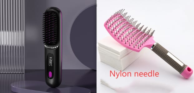 2 in 1 straight hair comb wireless hair straightener brush hair fast heating portable hot curler usb charging - 2 In 1 Straight Hair Comb Wireless Hair Straightener Brush Hair Fast Heating Portable Hot Curler USB Charging LCD Black English set2