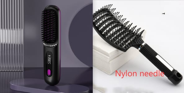 2 in 1 straight hair comb wireless hair straightener brush hair fast heating portable hot curler usb charging - 2 In 1 Straight Hair Comb Wireless Hair Straightener Brush Hair Fast Heating Portable Hot Curler USB Charging LCD Black English set1