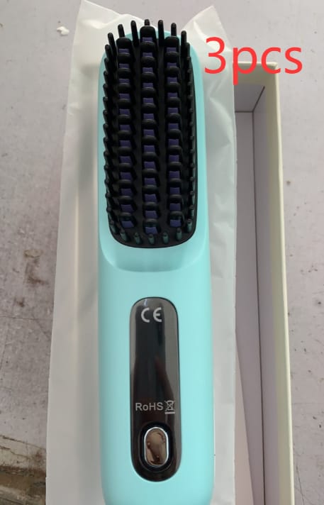 2 in 1 straight hair comb wireless hair straightener brush hair fast heating portable hot curler usb charging - 2 In 1 Straight Hair Comb Wireless Hair Straightener Brush Hair Fast Heating Portable Hot Curler USB Charging LCD Blue English 3 Piece Pack Pack
