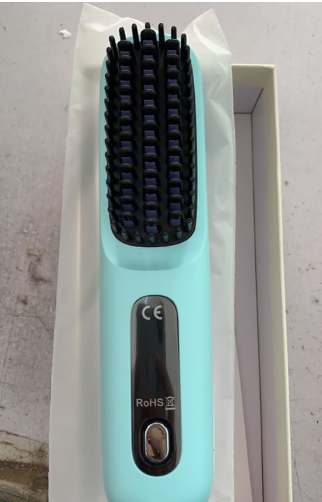 2 in 1 straight hair comb wireless hair straightener brush hair fast heating portable hot curler usb charging - 2 In 1 Straight Hair Comb Wireless Hair Straightener Brush Hair Fast Heating Portable Hot Curler USB Charging LCD Blue English
