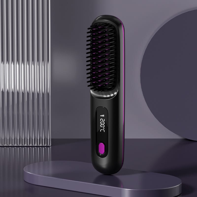 2 in 1 straight hair comb wireless hair straightener brush hair fast heating portable hot curler usb charging - 2 In 1 Straight Hair Comb Wireless Hair Straightener Brush Hair Fast Heating Portable Hot Curler USB Charging LCD Black English